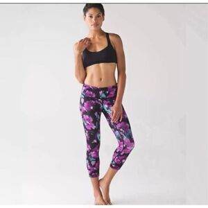 Lululemon Wunder Under III Midnight Bloom Black Dark Cropped Leggings - Women’s